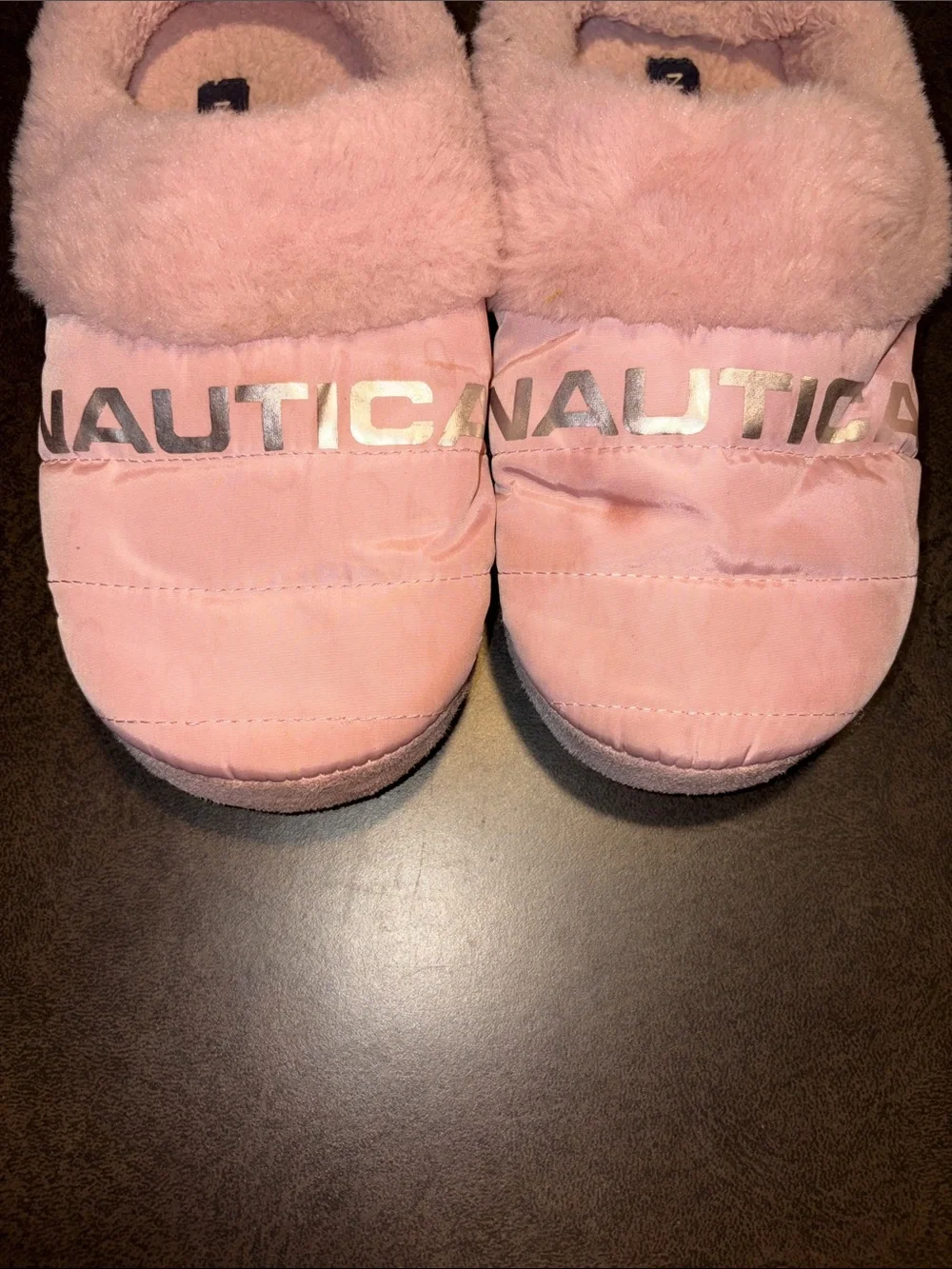 Nautica Kids Pink Plush Quilted Slip-On Slippers